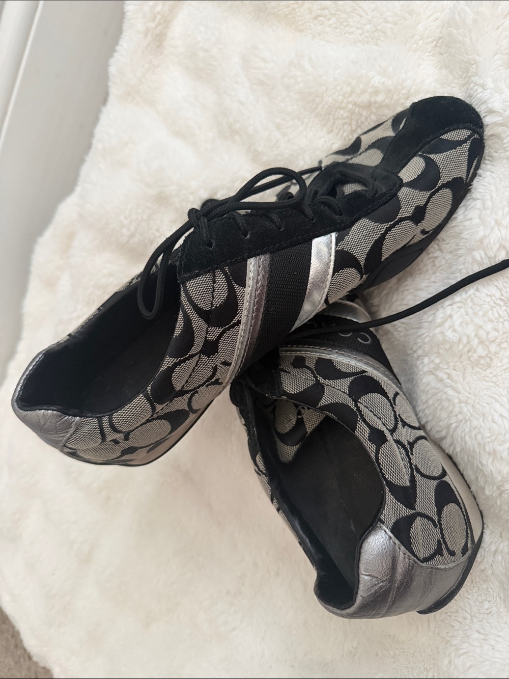 Coach Black & Silver Signature Canvas Lace-Up Sneakers